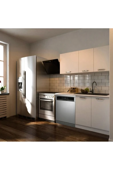 Tdesigno Klos Hazır Mutfak Dolabı 140 Cm -Beyaz Laminat Tezgah Dahil-Bulaşık Makinesi Yeri Mevcut-Mat ürün görseli 1