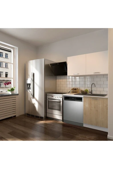 Tdesigno Vora Hazır Mutfak Dolabı 120 cm-Beyaz Laminat Tezgah Dahil-Bulaşık Makinesi Yeri Mevcut-Mat ürün görseli 1