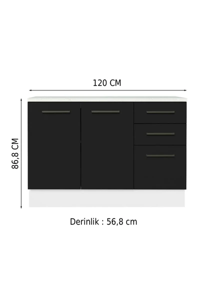 Tdesigno Yale Mutfak Alt Modül 3 Çekmeceli -2 Kapaklı-120 Cm -tezgah Dahil ürün görseli 1