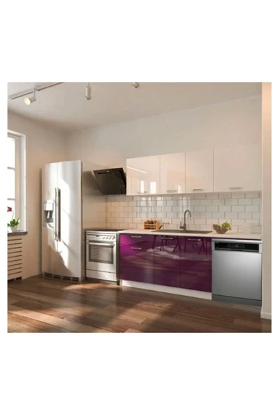 Tdesigno Fier Hazır Mutfak Dolabı 200 cm Parlak-Beyaz Laminat Tezgah Dahil-Bulaşık Makinesi Yeri Mevcut ürün görseli 1