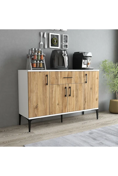 Tdesigno Tyche Çok Amaçlı Dolap-Mikrodalga-Erzak-Airfryer-Mutfak-Kiler Dolabı-Kahve Köşesi-Beyaz-120 cm ürün görseli 1