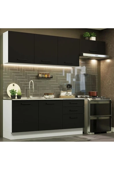 Tdesigno Arp Hazır Mutfak Dolabı-Çok Amaçlı Dolap 240 cm Beyaz Ve Beyaz Laminat Tezgah Dahil ürün görseli 1