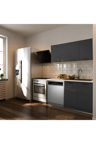 Tdesigno Hima Hazır Mutfak Dolabı – 140 Cm- Parlak--Beyaz Laminat Tezgah Dahil-Bulaşık Makinesi Yeri Mevcut ürün görseli 1