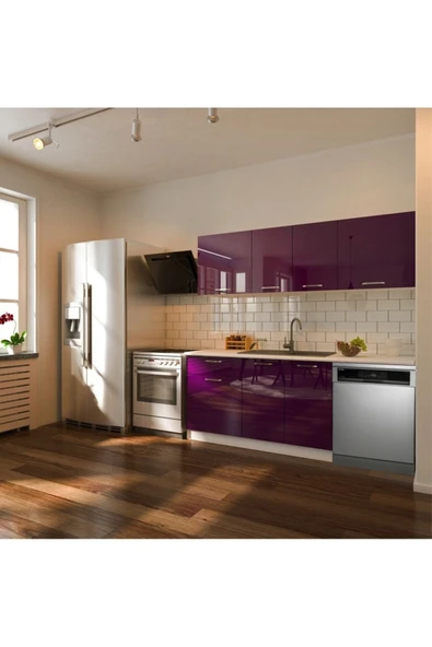 Tdesigno Fier Hazır Mutfak Dolabı 200 cm Parlak-Beyaz Laminat Tezgah Dahil-Bulaşık Makinesi Yeri Mevcut ürün görseli 1