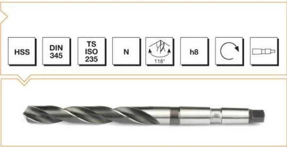 HSS DIN 345 Mors Konik Saplı Matkap Ucu 37 MM ürün görseli 1
