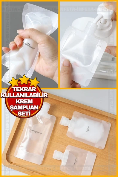 3 Adet 100ml Krem Şampuan Kabı Tekrar Kullanılabilir Set, Seyahat Seti, Çok Amaçlı Kap ürün görseli 1