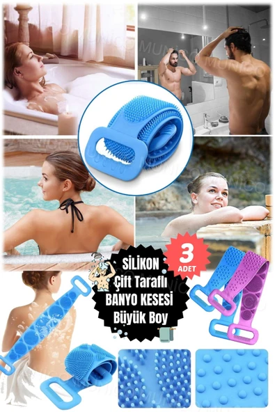 3 Adet Banyo Sırt Kesesi Çift Taraflı 70 cm Masaj Etkili Slikonlu Katlanabilir Ömürlük Yıpranmaz ürün görseli 1