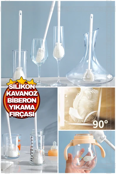 1 Adet Silikon Uzun Saplı Cam Şişe Bardak Kavanoz Matara Biberon Emzik Yağ Şişe Yıkama Fırçası ürün görseli 1