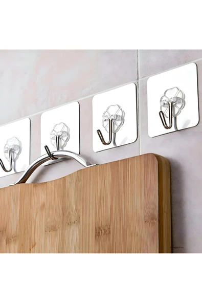 10 Adet Şeffaf Güçlü Kendinden Yapışkanlı Kapı Duvar Askıları Ağır Yük Taşıma  6x6 cm ürün görseli 1