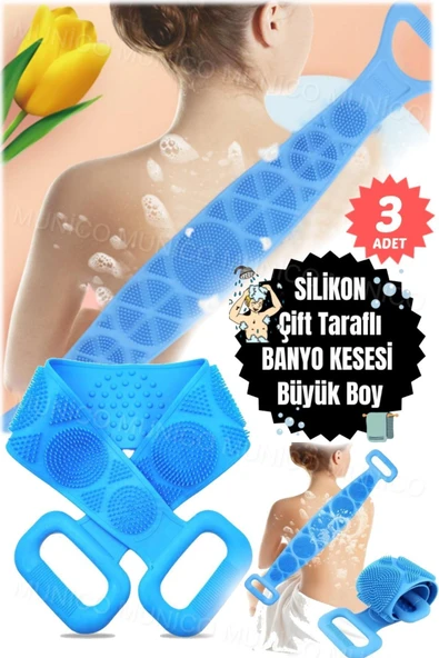 3 Adet Uzun 70 cm, Çift Taraflı Sırt Kesesi ve Banyo Aksesuarı Sırt İçin Silikon Banyo Fırçası ürün görseli 1