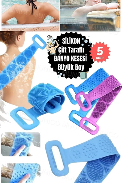5 Adet 70 cm Silikon Sırt Kesesi – Çift Taraflı, Banyo Masajı ve CCİlt Peelingi Silikon Banyo ürün görseli 1