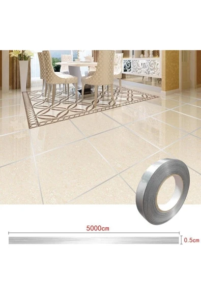 5 Adet 0.5 Cm Kalınlık Gümüş Fayans Arası Şerit Bandı 50 Metre Banyoo Derz Dekor Band (7w) ürün görseli 1