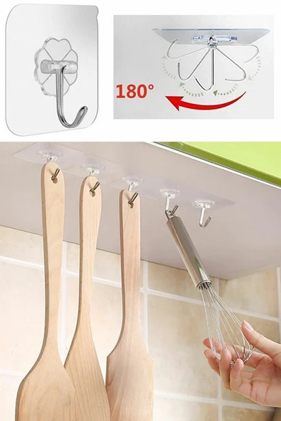 5 adet Kendinden Yapışkanlı Şeffaf Askı Metal Kancalı Askılık ürün görseli 1