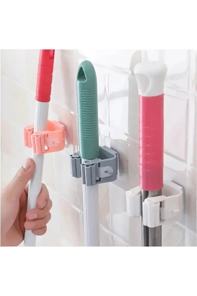 4 Adet Duvara Monte Paspas ve Süpürge Askısı, Banyo için Matkapsız Plastik Paspas Düzenleyici ürün görseli 1