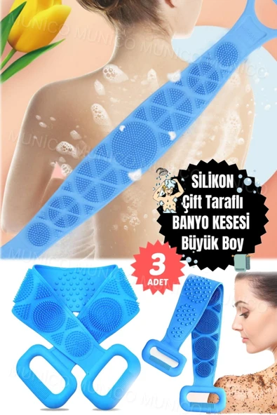 3 Adet 70 cm Uzunluk, Çift Taraflı Masaj ve Temizlik Özellikli 70 cm Silikon Sırt Kesesi ürün görseli 1