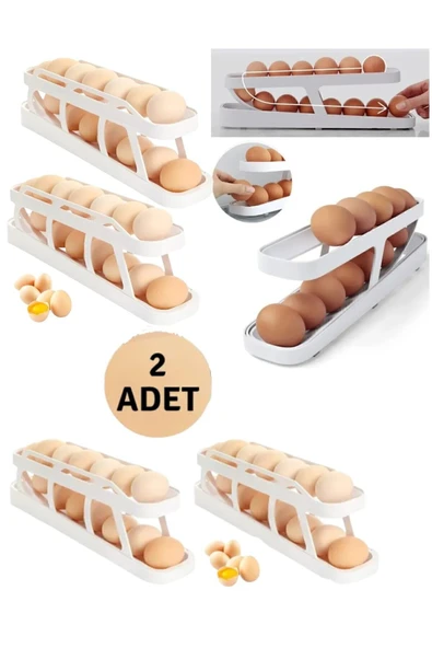 2 Adet 2 Katlı Otomatik Buzdolabı Yumurta Standı Yumurtalık Rafı Saklama Kabı Buzdolabı Organizeri ürün görseli 1