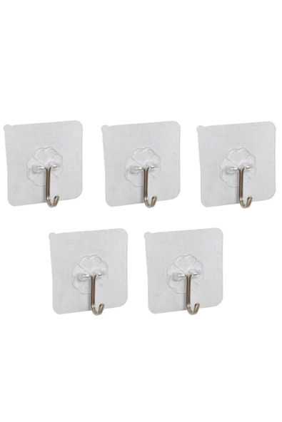 Kendinden Yapışkanlı Şeffaf Askı Metal Kancalı Askılık 5 Adet ürün görseli 1