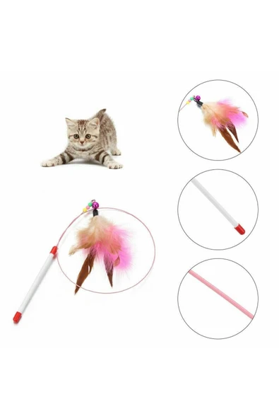 Kedi Oyun Yavru Kedi Oyun Oltası Eğlenceli Yavru Kedi Oyuncak Tüy Çubuk 1 adet ürün görseli 1