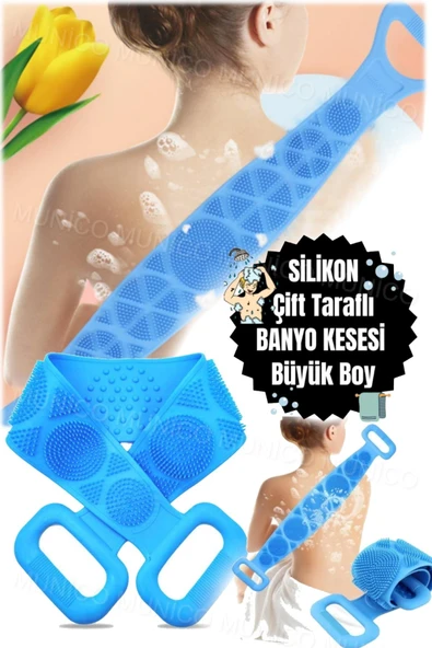 Silikon Banyo Fırçası ve Sırt Kesesi 70 cm Çift Taraflı Masaj ve Peeling Etkili Silikon Sırt Kesesi ürün görseli 1
