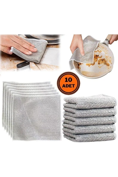 Main Shop 10 Adet Tel Bulaşık Bezi Çizmez Bulaşık Teli Çelik Bez 20x20 Cm Çift Katmanlı M-602 ürün görseli 1