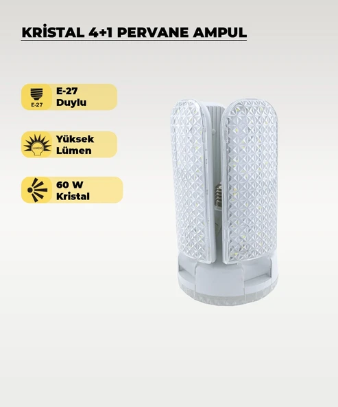 60W Kristal Pervane 4+1 Kanatlı Ampul 6500K Beyaz Işık ürün görseli 1