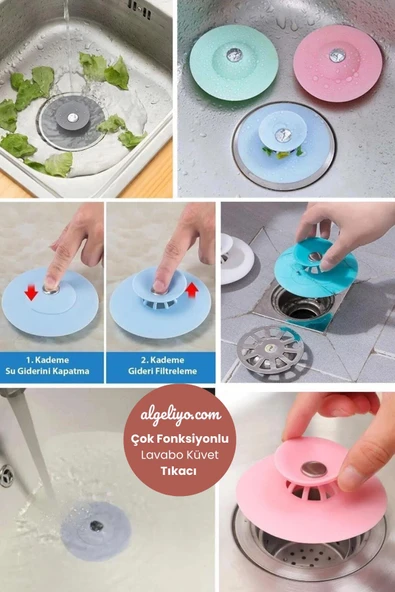 Pratik Süzgeçli Silikon Lavabo Ve Küvet Yuvarlak Lavabo Tıkacı Gider Tıkacı Banyo Evye Kapağı.Moa ürün görseli 1