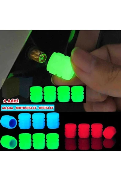Mavi Renk Sibop Kapağı Fosforlu Floresan Led Pilsiz Araba Motorsiklet Bisiklet Lastik Sibop 2 adet ürün görseli 1