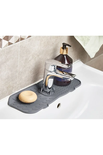 Main Shop Gri Su Tutucu Musluk Matı Mutfak Banyo Koruyucu Musluk Lavabo Bulaşık Süngeri Matı M-154 ürün görseli 1
