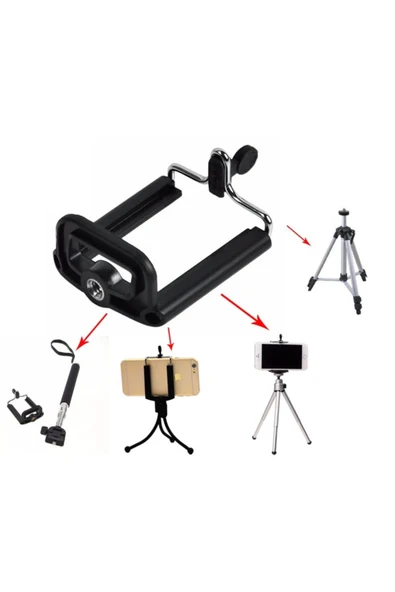 Tripod Bağlantılı Cep Telefon Tutucu Ayarlanabilir Aparat ürün görseli 1