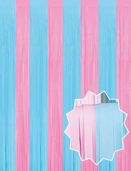 Cinsiyet Partisi Dekoratif Pembe Mavi Renk Arka Fon Süs 100x200 cm ürün görseli 1