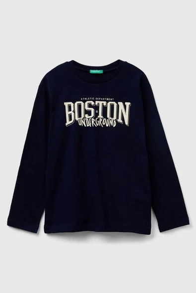 United Colors of Benetton Erkek Çocuk 3JERC10QO-25K  Uzun Kol Tshirt Lacivert ürün görseli 1