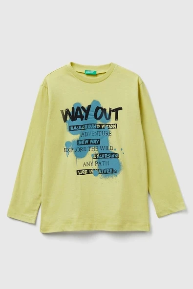 United Colors of Benetton Erkek Çocuk 3JERC10QO-25K  Uzun Kol Tshirt Sarı ürün görseli 1