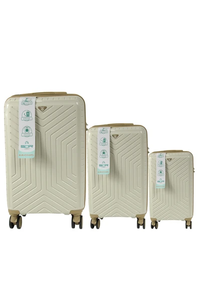 Metropolitan SDR 103 PP Valiz Seti - Büyük + Orta + Kabin Boy - Kemik / Şampanya ürün görseli 1