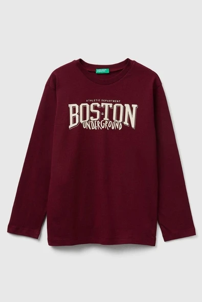 United Colors of Benetton Erkek Çocuk 3JERC10QO-25K  Uzun Kol  Tshirt Bordo ürün görseli 1