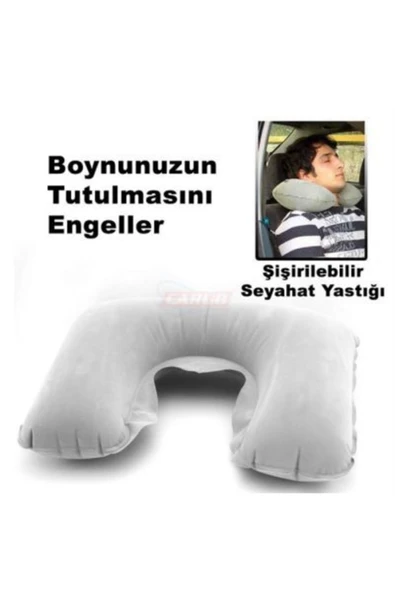 Şişirilebilir Seyahat Boyun Desteği, Hafif ve Konforlu Gri Renkli Tasarım ürün görseli 1