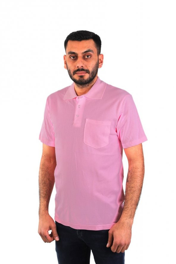 ESERIS - Polo Yaka Kısa Kol Pike Tişört - Pembe ürün görseli 1