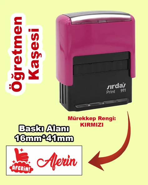 Öğretmen Motivasyon Kaşesi - Aferin, 911 (16mm x 41mm) Kırmızı Keçeli Otomatik Kaşe ürün görseli 1