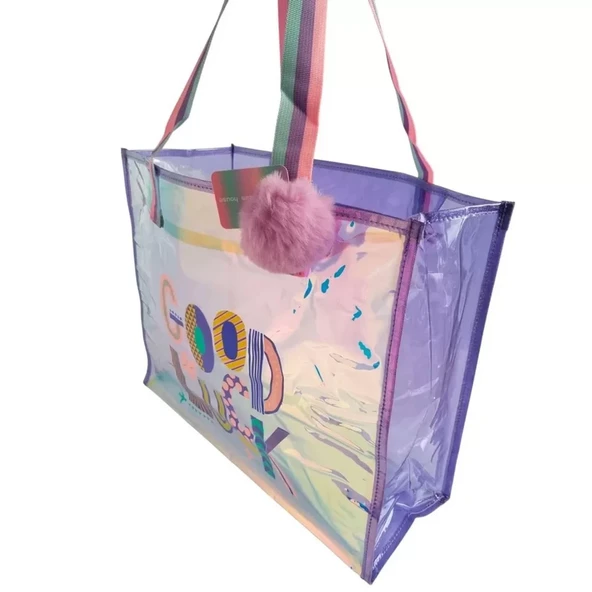 Dream Vest Şeffaf Hologram Mor Good Luck Büyük Omuz Çantası ürün görseli 1