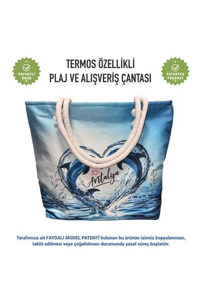 Termal Isı Yalıtımlı, Sıcak ve Soğuk Muhafazalı Kadın Çanta-yunuslar Desen ürün görseli 1