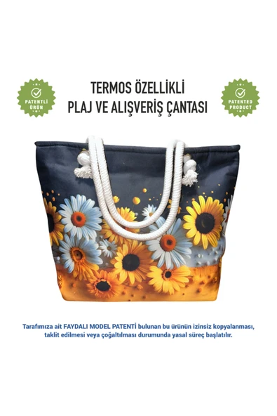 Termal Isı Yalıtımlı, Sıcak ve Soğuk Muhafazalı Kadın Çanta - Papatya Desen ürün görseli 1