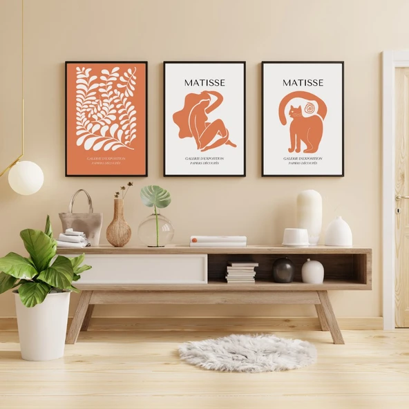 Turuncunun Büyüsü Matisse  Duvar Tablosu Çerçeveli 3'lü Set Siyah Renk 21 x 30 Boyut/Ebat ürün görseli 1
