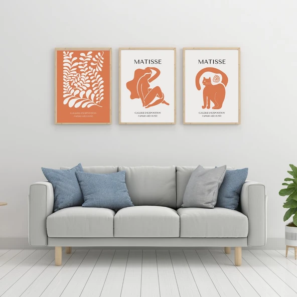 Turuncunun Büyüsü Matisse  Duvar Tablosu Çerçeveli 3'lü Set Ahşap Renk 21 x 30 Boyut/Ebat ürün görseli 1