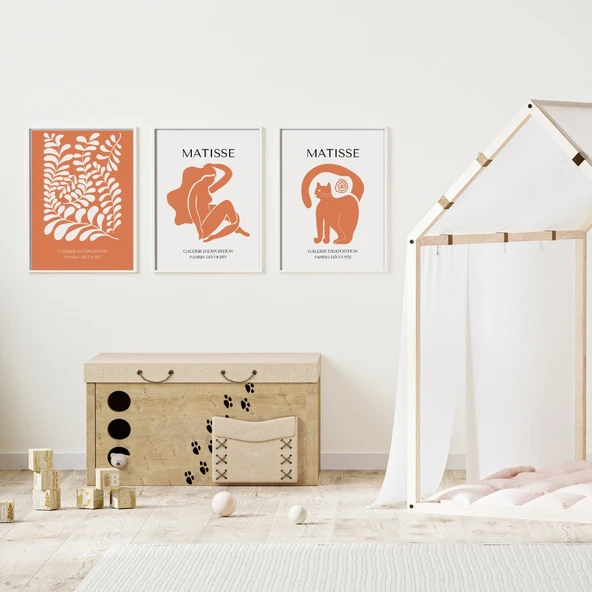 Turuncunun Büyüsü Matisse  Duvar Tablosu Çerçeveli 3'lü Set Beyaz Renk 30 x 42 Boyut/Ebat ürün görseli 1