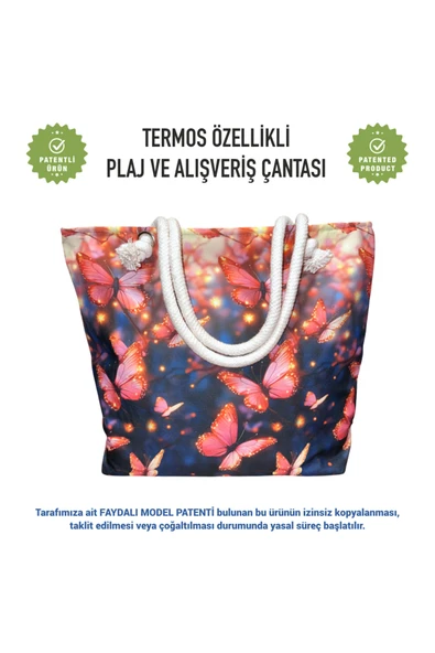 Termal Isı Yalıtımlı, Sıcak ve Soğuk Muhafazalı Kadın Çanta-Kelebek Desen ürün görseli 1