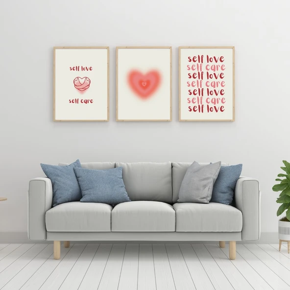 Self Love Care  Duvar Tablosu Çerçeveli 3'lü Set Ahşap Renk 35 x 50 Boyut/Ebat ürün görseli 1