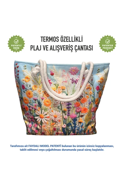 Termal Isı Yalıtımlı, Sıcak ve Soğuk Muhafazalı Kadın Çanta - Çiçekler Desen ürün görseli 1