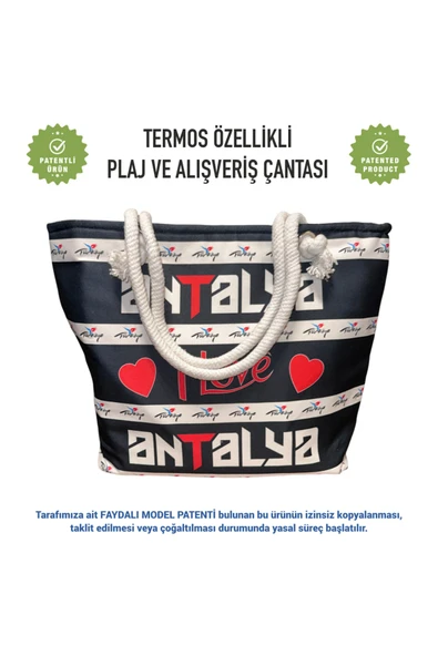 Termal Isı Yalıtımlı, Sıcak ve Soğuk Muhafazalı Kadın Çanta - Love Antalya Desen ürün görseli 1