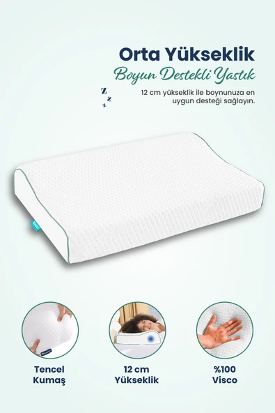 Çift Boyun Destekli Ortopedik Visco Yastık 52x32x12-10cm ürün görseli 1