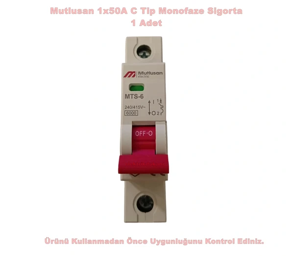 MUTLUSAN 1x50A C 6kA W-Otomat Sigorta Monofaze Tek Fazlı W Otomat Sigorta ürün görseli 1