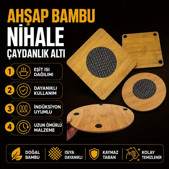 Mucit Home  (1 ADET) Ahşap Bambu Nihale, Çaydanlık Altı Sıcak Tencere Için Ahşap Nihale Altlık Kare ürün görseli 1